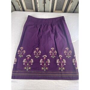 Talbots Skirt Purple Mini Floral Embroidered Straight Pencil Beaded Boho Size 12